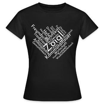 Zoigl Wortwolke Tshirt mit Oberpfäzer Begriffen - Frauen T-Shirt - Schwarz - Vorne - AI Model Female 172 dark (172cm)