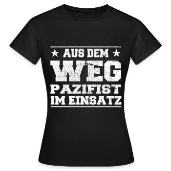 Pacifiste à l’écart en action Design - T-shirt Femme - noir - Devant - AI Model Female 172 dark (172cm)
