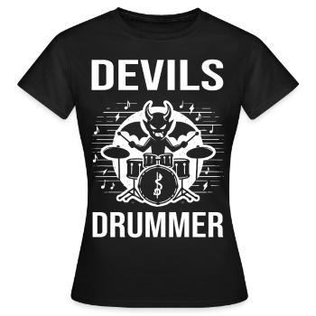 Devils Drummer. Der teuflischer Höllenschlagzeuger - Frauen T-Shirt - Schwarz - Vorne - AI Model Female 172 dark (172cm)