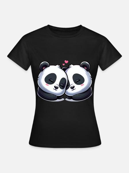 Two Pandas In Love - Frauen T-Shirt - Schwarz