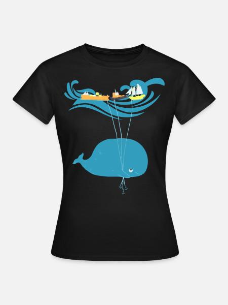 Drôle baleine ballon mer bateau cadeau enfants - T-shirt Femme - noir