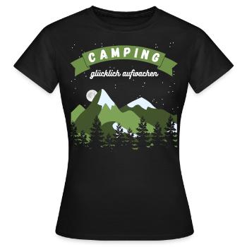 Camping glücklich aufwachen - Design - Frauen T-Shirt - Schwarz - Vorne - AI Model Female 172 dark (172cm)