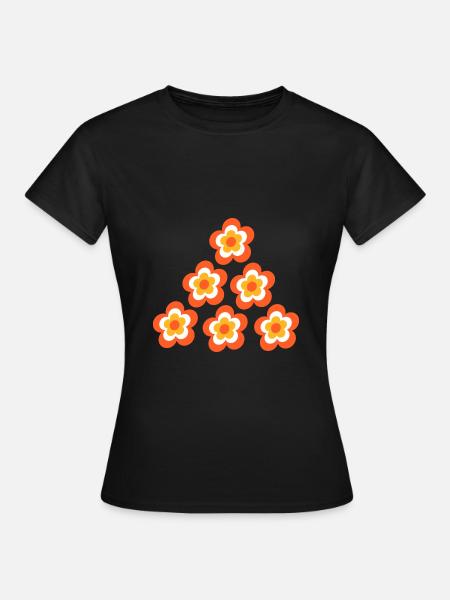 70er Jahre Blume Muster - Frauen T-Shirt - Schwarz