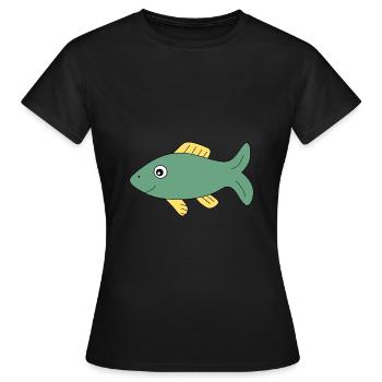 T-shirt with fish motif,Fishing clothing gift - Women's T-Shirt - black - Front - AI Model Female 172 dark (172cm)