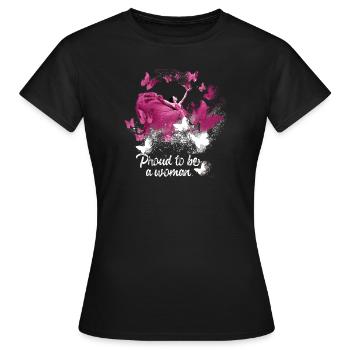 Fière d’être une femme, une femme, des papillons - T-shirt Femme - noir - Devant - AI Model Female 172 dark (172cm)