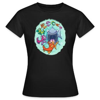Les gros poissons mangent les petits et vice-versa - T-shirt Femme - noir - Devant - AI Model Female 172 dark (172cm)