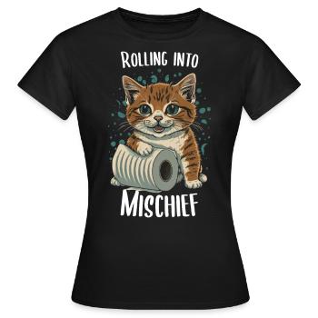Muntere Mätzchen: Katze und Toilettenpapier - Frauen T-Shirt - Schwarz - Vorne - AI Model Female 172 dark (172cm)
