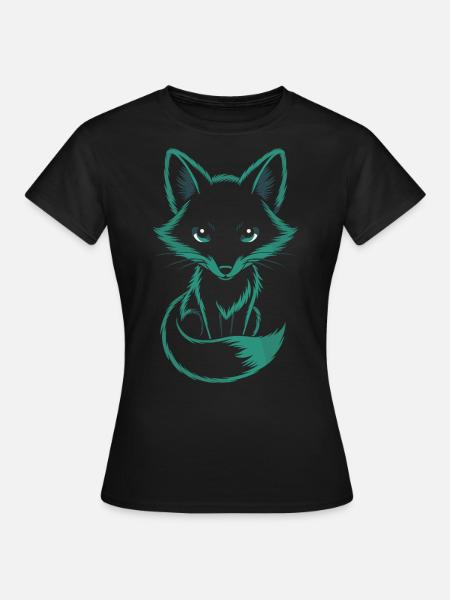 Mystischer Fuchs in Türkis - Frauen T-Shirt - Schwarz