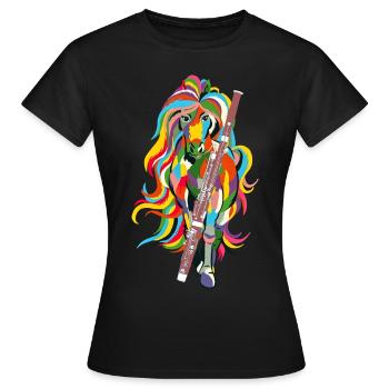 Ein cooles Pferd mit Fagott. - Frauen T-Shirt - Schwarz - Vorne - AI Model Female 172 dark (172cm)