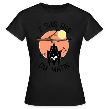 Chauve-souris, J' Suis pas du Matin, réveil - T-shirt Femme - noir - Devant - AI Model Female 172 dark (172cm)