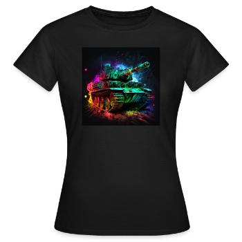 Kampfpanzer im Neonlicht, stark und robust - Frauen T-Shirt - Schwarz - Vorne - AI Model Female 172 dark (172cm)