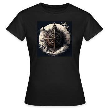 artistic sailor compass on the high seas - Women's T-Shirt - black - Front - AI Model Female 172 dark (172cm)