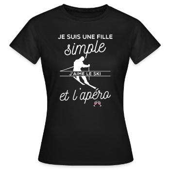 Je suis une fille simple j'aime le ski et l'apero - T-shirt Femme - noir - Devant - AI Model Female 172 dark (172cm)