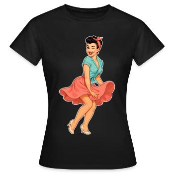 Vintage Rockabella Pin-up Girl – Retro 50s Art - Frauen T-Shirt - Schwarz - Vorne - AI Model Female 172 dark (172cm)