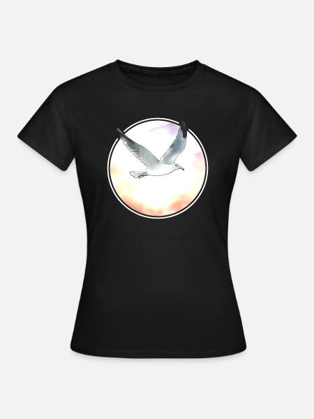 Meer Sonnenuntergang Möwe - Frauen T-Shirt - Schwarz