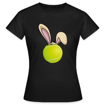 Joyeuses Pâques balle de tennis avec des oreilles de lapin Tennis - T-shirt Femme - noir - Devant - AI Model Female 172 dark (172cm)