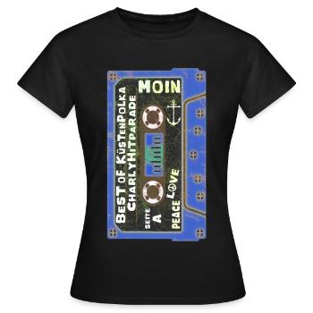 Moin - Seite A - Kompaktkassette MC Küste - Frauen T-Shirt - Schwarz - Vorne - AI Model Female 172 dark (172cm)