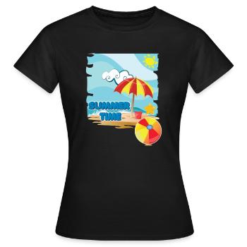 L'heure d'été sur la plage avec un parasol en vacances - T-shirt Femme - noir - Devant - AI Model Female 172 dark (172cm)