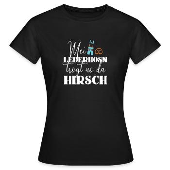 Pantalon en cuir bière Fêter cerf - T-shirt Femme - noir - Devant - AI Model Female 172 dark (172cm)