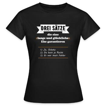 Drei Sätze lange glückliche Ehe garantieren lustig - Frauen T-Shirt - Schwarz - Vorne - AI Model Female 172 dark (172cm)