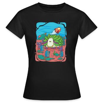 Blatt-Schaf-Schnecke besucht Unterwasserstadt - Frauen T-Shirt - Schwarz - Vorne - AI Model Female 172 dark (172cm)