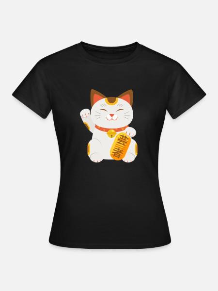Japanische Kunst Winkekatze Japan Glück Geschenk - Frauen T-Shirt - Schwarz
