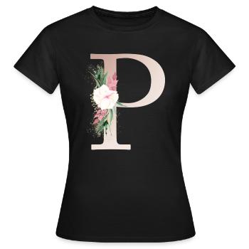 Personalisierbar Monogramm P Floral - Frauen T-Shirt - Schwarz - Vorne - AI Model Female 172 dark (172cm)