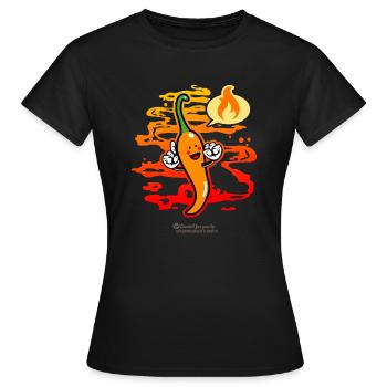 Chili Kawaii Comic Chilischote - Frauen T-Shirt - Schwarz - Vorne - AI Model Female 172 dark (172cm)