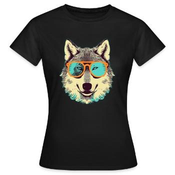 Loup gris dans le cadre rétro de lunettes de soleil Wolves Graphic - T-shirt Femme - noir - Devant - AI Model Female 172 dark (172cm)