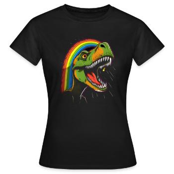 Regenbogen Tyrannosaurus - Frauen T-Shirt - Schwarz - Vorne - AI Model Female 172 dark (172cm)