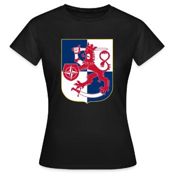 Armoiries du lion de Finlande, bouclier avec logo OTAN - T-shirt Femme - noir - Devant - AI Model Female 172 dark (172cm)