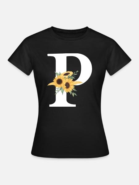 Buchstabe p Blumen-Sonnenblume - Frauen T-Shirt - Schwarz
