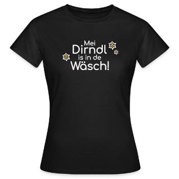 Mei Dirndl is in de Wäsch - Frauen T-Shirt - Schwarz - Vorne - AI Model Female 172 dark (172cm)
