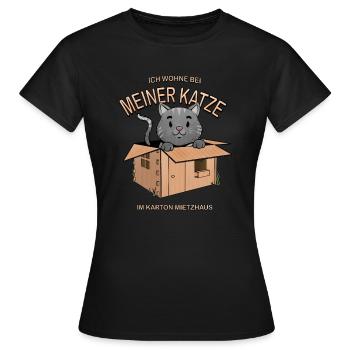 Ich wohne bei meiner Katze, Miezhaus - Frauen T-Shirt - Schwarz - Vorne - AI Model Female 172 dark (172cm)