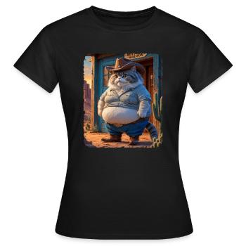 Ein süßer und lustiger molliger Cowboy-Katzen-Western - Frauen T-Shirt - Schwarz - Vorne - AI Model Female 172 dark (172cm)