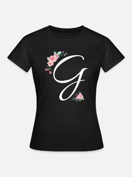 Buchstabe g Blumen - Frauen T-Shirt - Schwarz
