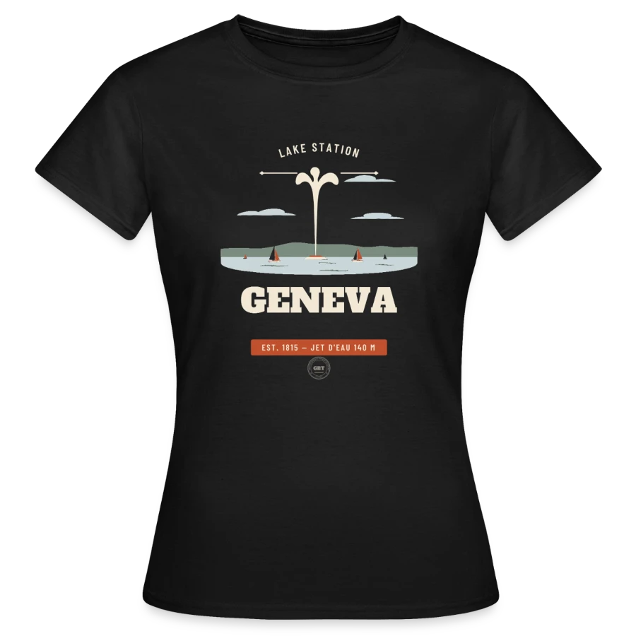 Geneva badge on a women's t-shirt, black