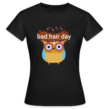 Bad hair day, hibou, nid, nid d'oiseau, bande dessinée - T-shirt Femme - noir - Devant - AI Model Female 172 dark (172cm)