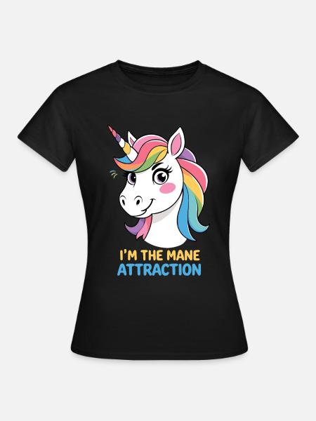 Lustiges Einhorn mit Regenbogenmähne - Frauen T-Shirt - Schwarz