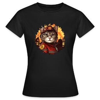 Feuerwehr Katze - Frauen T-Shirt - Schwarz - Vorne - AI Model Female 172 dark (172cm)