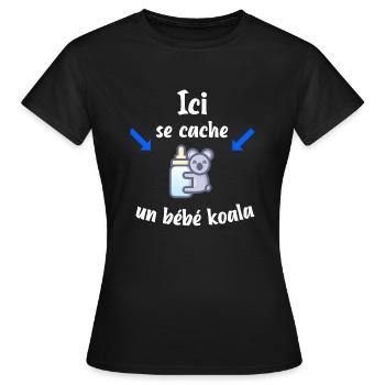 Ici se cache un bébé koala t-shirt femme enceinte - T-shirt Femme - noir - Devant - AI Model Female 172 dark (172cm)