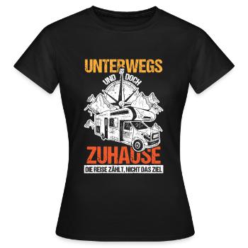 Camping Unterwegs und doch Zuhause - Frauen T-Shirt - Schwarz - Vorne - AI Model Female 172 dark (172cm)
