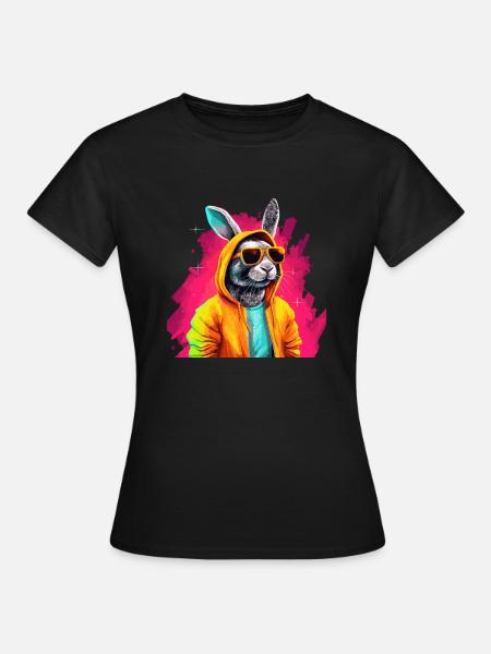 Hase Kaninchen Sonnenbrille Bunt - Frauen T-Shirt - Schwarz