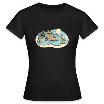 Capybara im Teich - Frauen T-Shirt - Schwarz - Vorne - AI Model Female 172 dark (172cm)