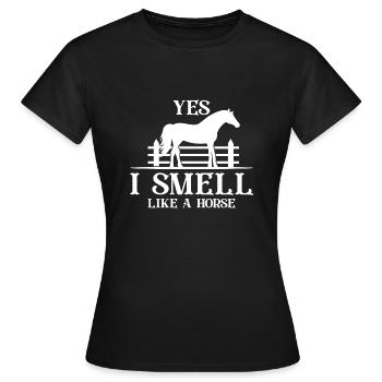 Ja, ich rieche wie ein Pferd - Frauen T-Shirt - Schwarz - Vorne - AI Model Female 172 dark (172cm)