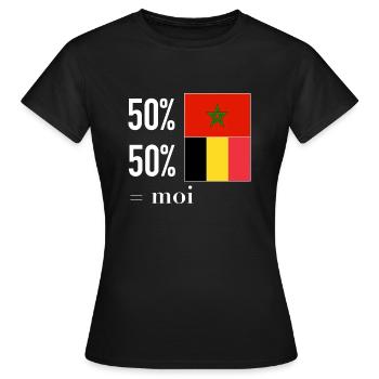Moitié Belge / Moitié Marocain - T-shirt Femme - noir - Devant - AI Model Female 172 dark (172cm)