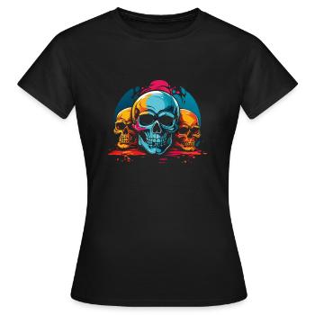 Colorful colorful skulls with splashes of color - Women's T-Shirt - black - Front - AI Model Female 172 dark (172cm)