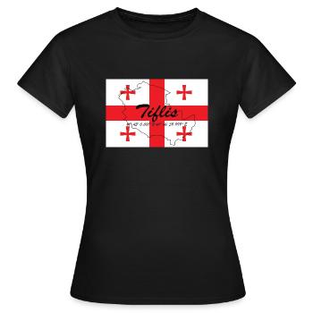 Tiflis - Hauptstadt mit GPS & Flagge - Frauen T-Shirt - Schwarz - Vorne - AI Model Female 172 dark (172cm)