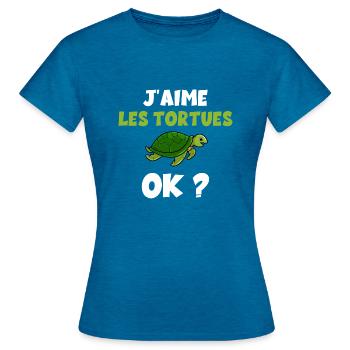 J'Aime Les Tortue Humour Animaux De Compagnie - T-shirt Femme - bleu saphir antique chiné - Devant - AI Model Female 172 dark (172cm)