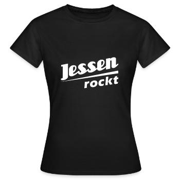 Jessen rockt - Textdesign mit Stadtnamen - Frauen T-Shirt - Schwarz - Vorne - AI Model Female 172 dark (172cm)